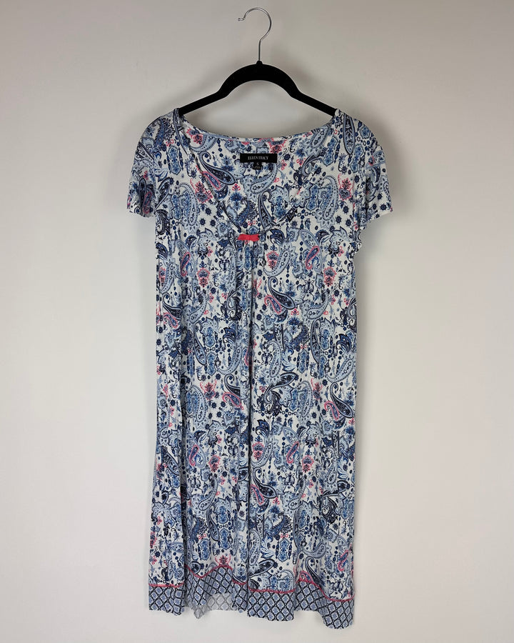Blue and Coral Pattern Nightgown - Small