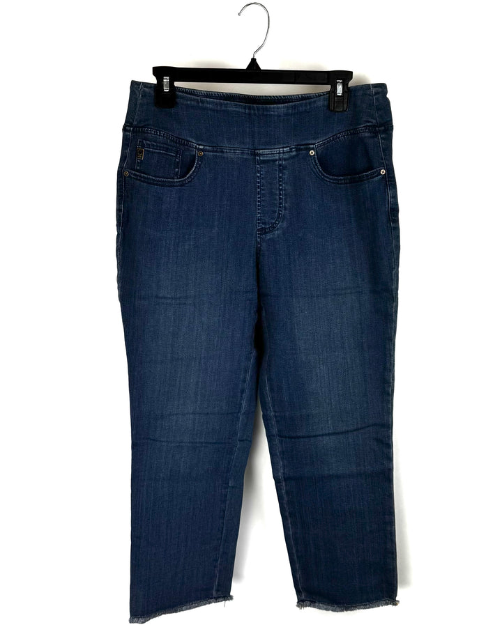 Medium Wash Frayed Cropped Jeans - Size 12