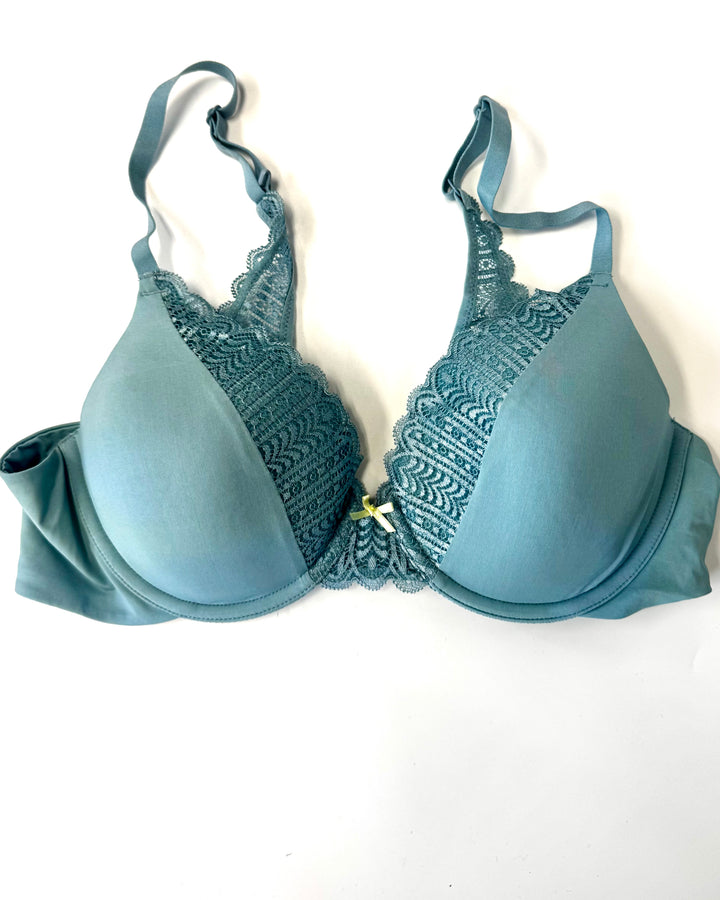 Teal Lace-Lined Bow Bra- 34B
