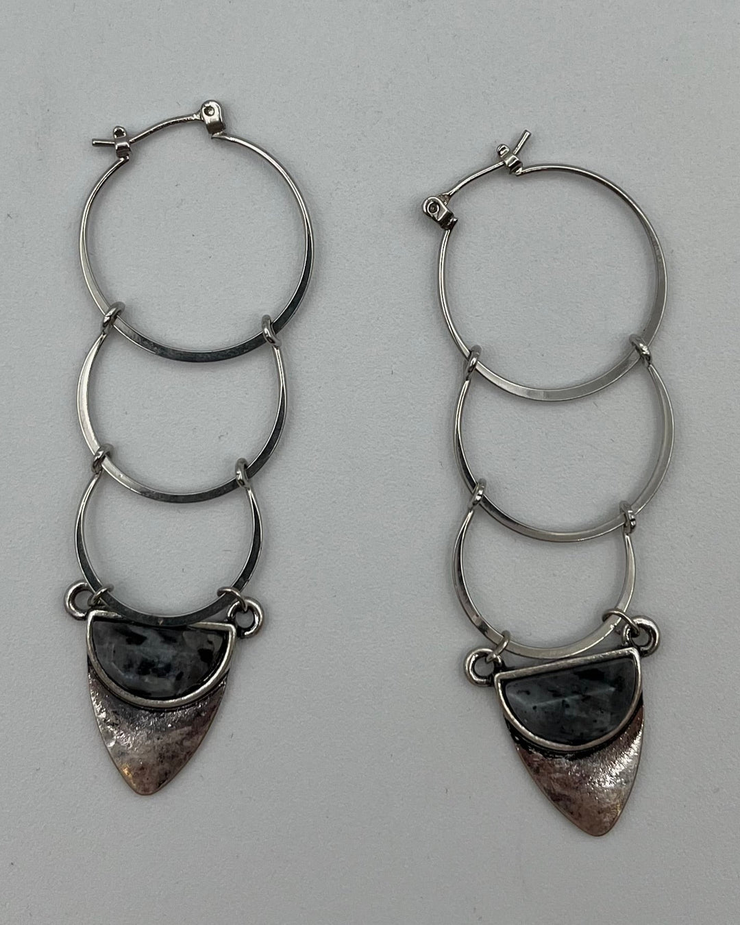 Silver Triple Hoop Gemstone Earrings