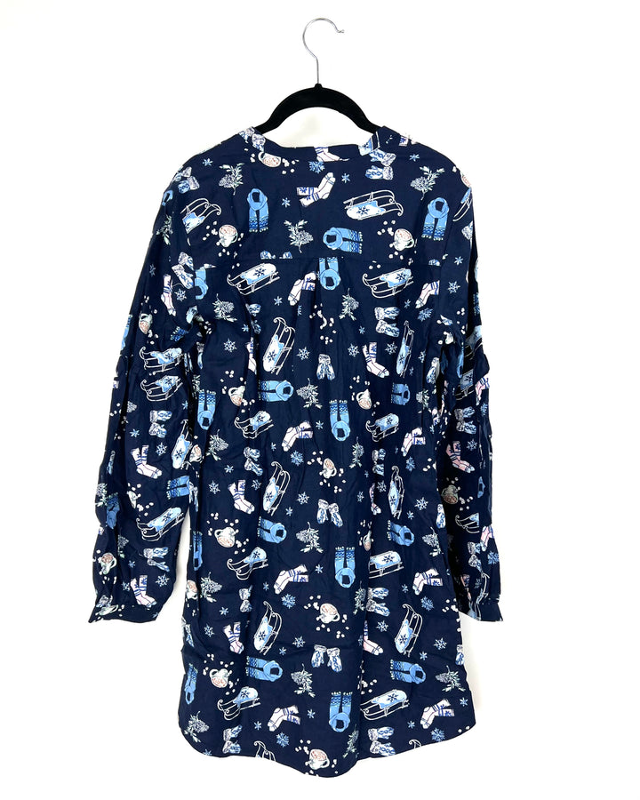 Navy Blue Printed Sleepwear Dress