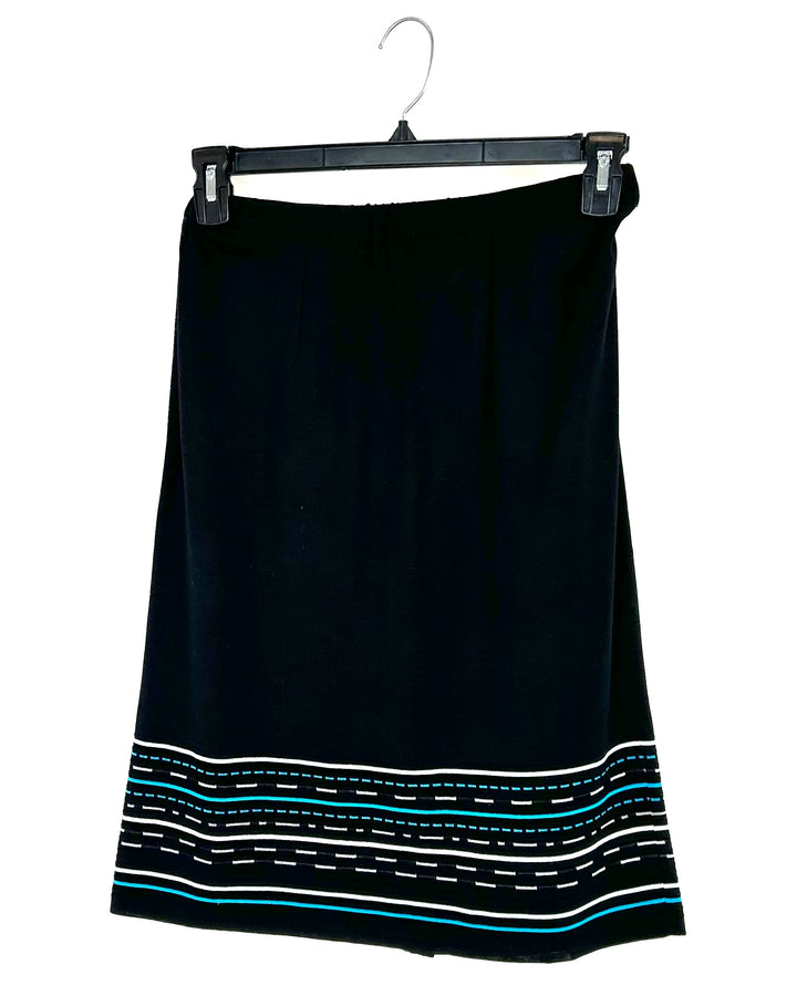 Black Midi- Pencil Skirt with Blue Detailing - Extra Small