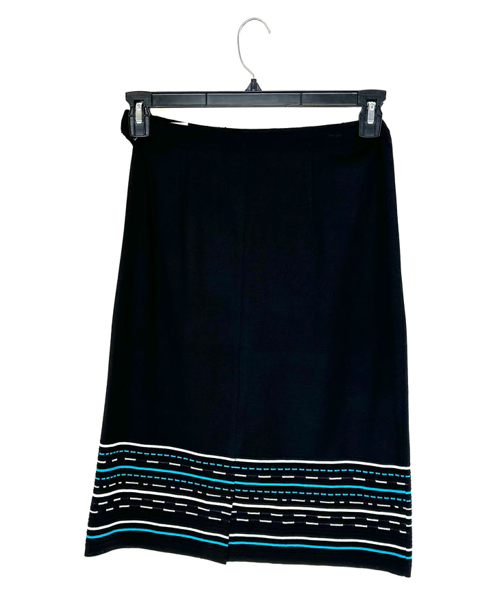 Black Midi- Pencil Skirt with Blue Detailing - Extra Small