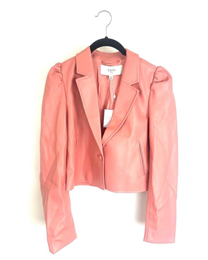 Blush Pink Faux Leather Blazer Jacket - Size 2