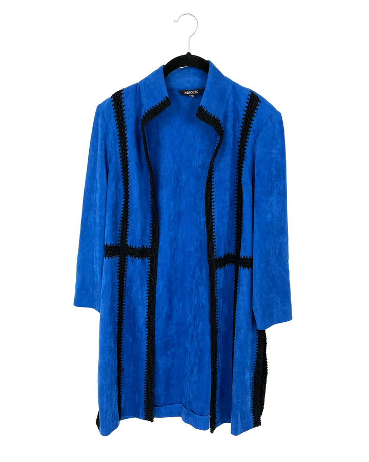 Blue Black Trim Cropped Sleeve Cardigan - Size 2-4