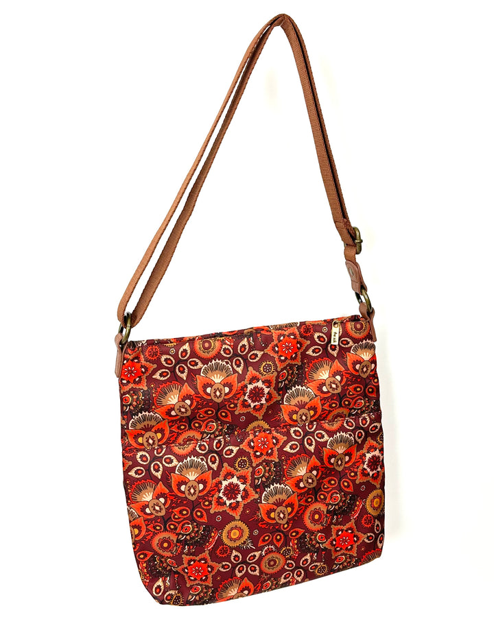 Red And Orange Floral Print Crossbody Bag
