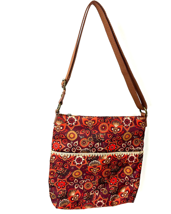 Red And Orange Floral Print Crossbody Bag