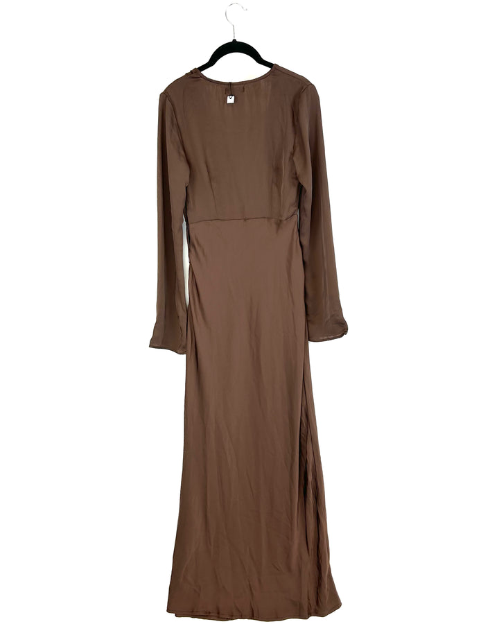Brown Long Sleeve Maxi Dress - Size 2/4