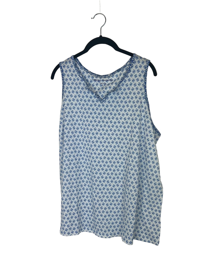 Light Blue and White Floral Sleep Tank - Size 12-14