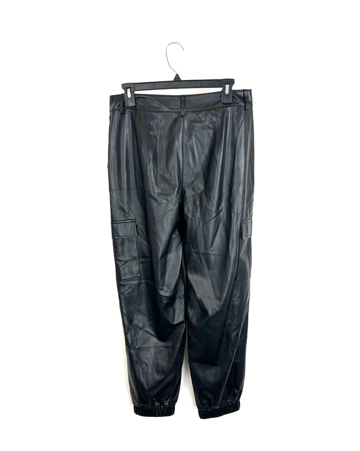 Black Faux Leather Joggers - Size 2/4