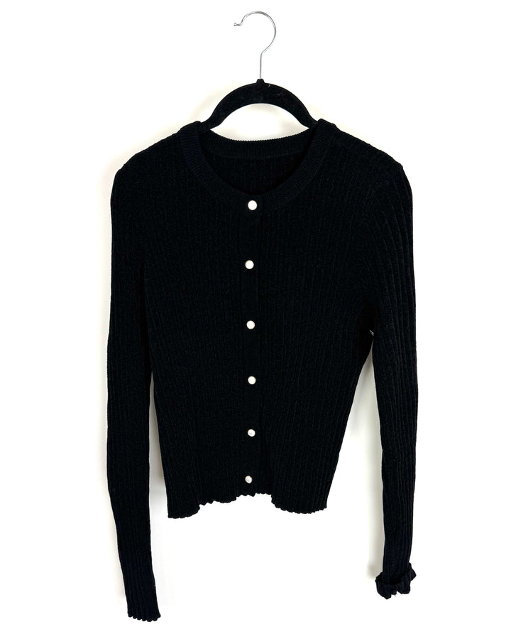Black Cardigan With White And Gold Buttons - Size 2/4