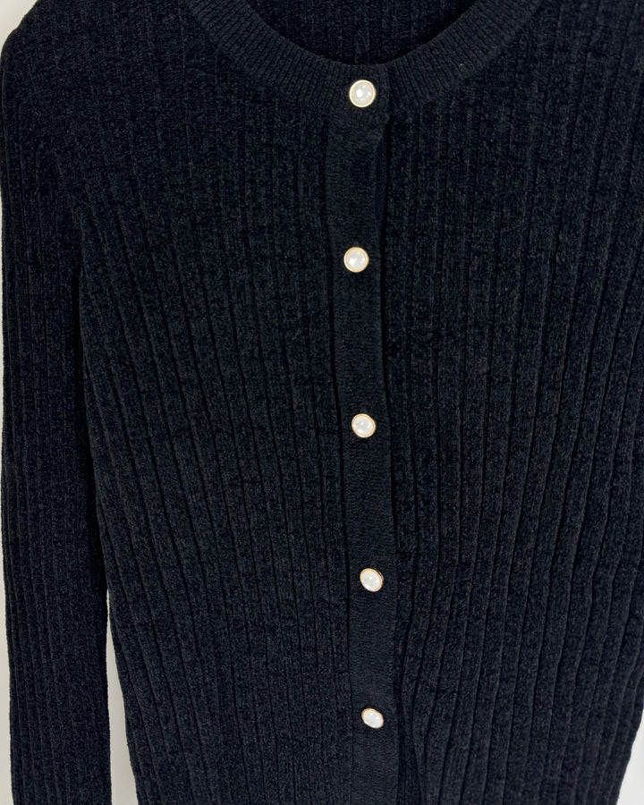 Black Cardigan With White And Gold Buttons - Size 2/4