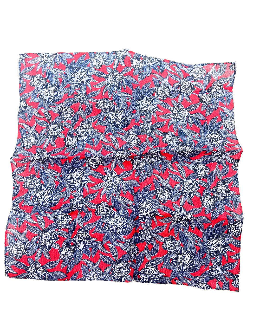 MENS Red Pocket Square With Navy Floral Design