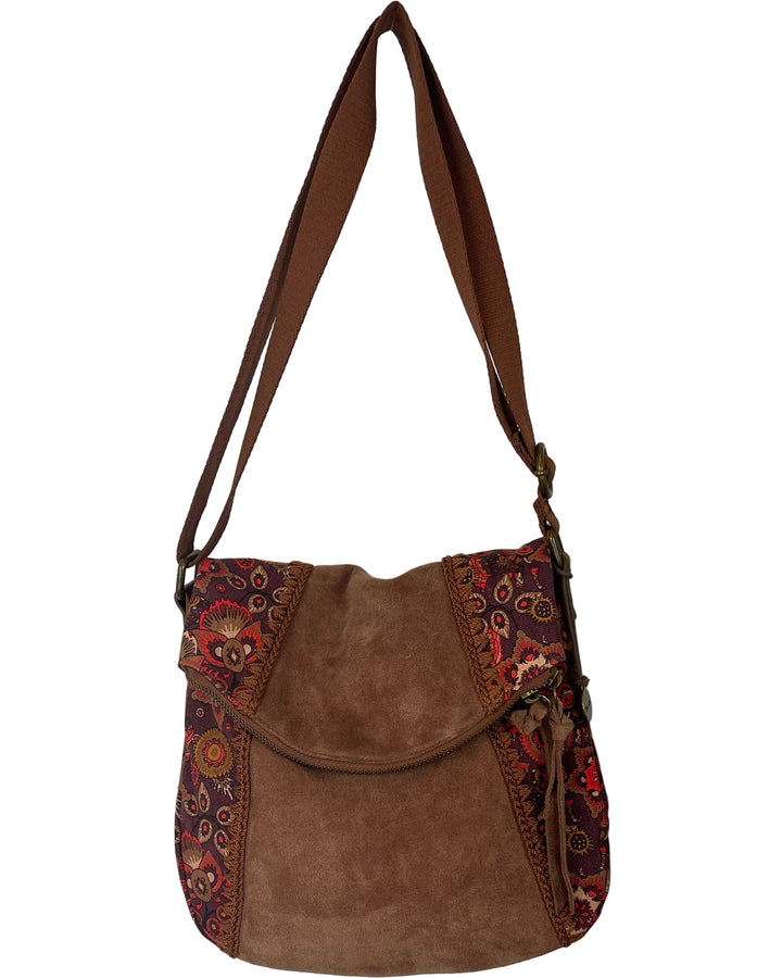 Brown Abstract Floral Crossbody Bag