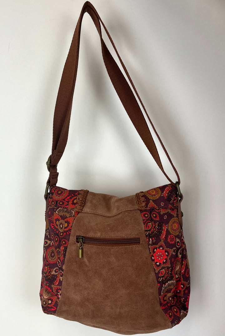 Brown Abstract Floral Crossbody Bag