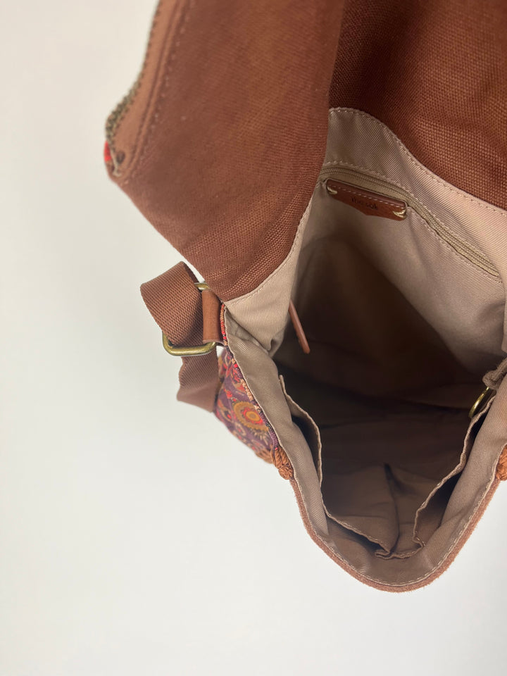 Brown Abstract Floral Crossbody Bag