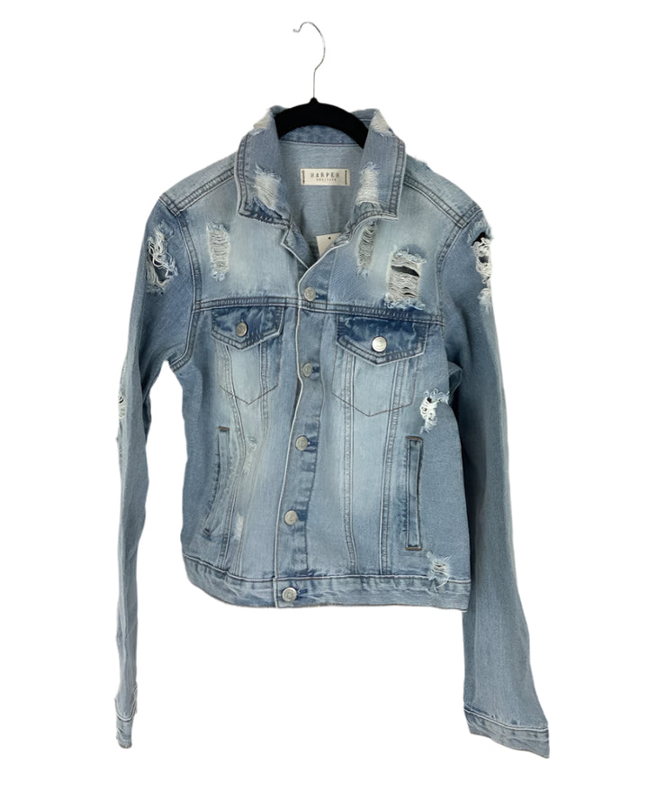 Blue Distressed Denim Jacket - Size 0/2