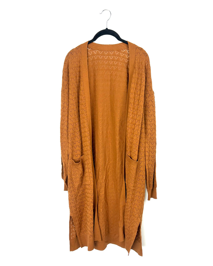 Burnt Orange Long Cardigan Sweater - Medium