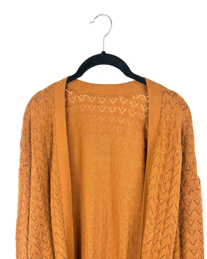 Burnt Orange Long Cardigan Sweater - Medium