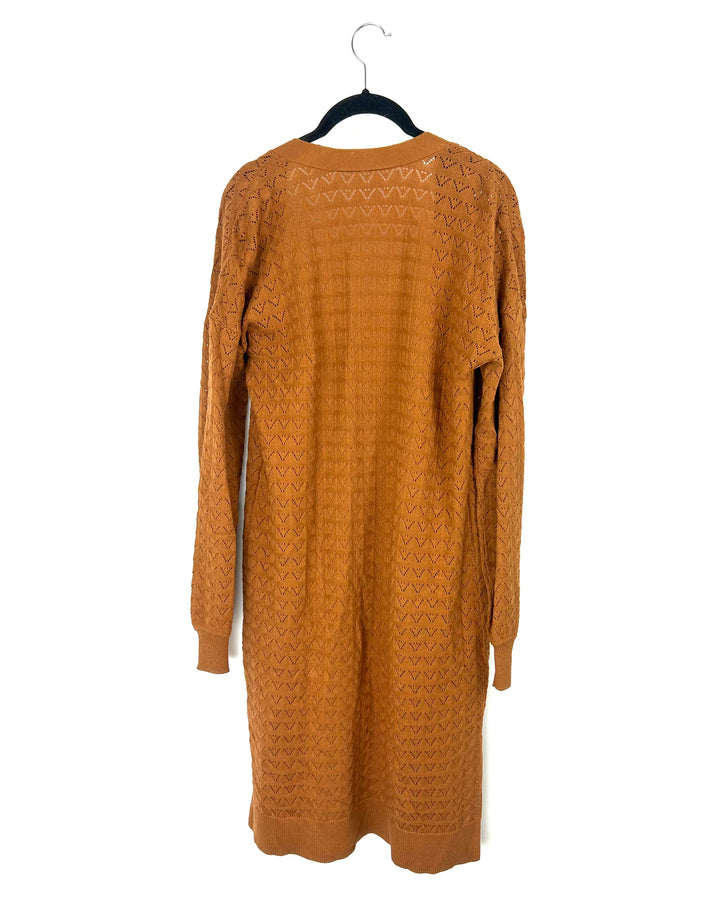 Burnt Orange Long Cardigan Sweater - Medium