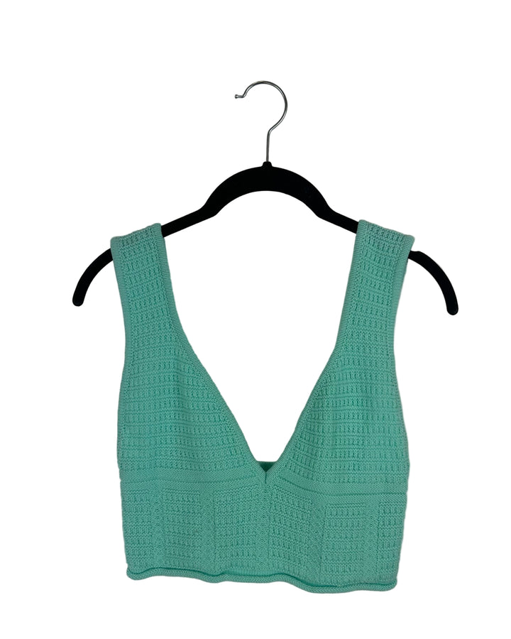 Teal Cropped Sweater Tank - Medium
