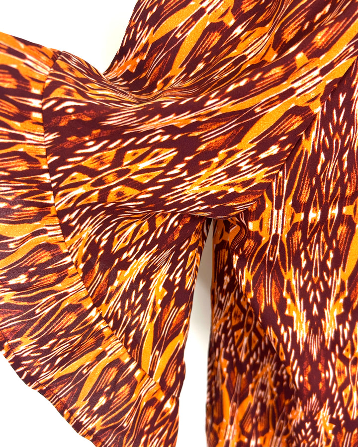 Orange and Brown Abstract Pattern Short Sleeve Blouse - Size 6/8