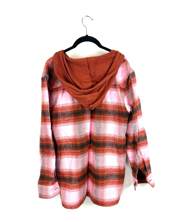 Orange Plaid Hooded Shirt Jacket - Size 6/8
