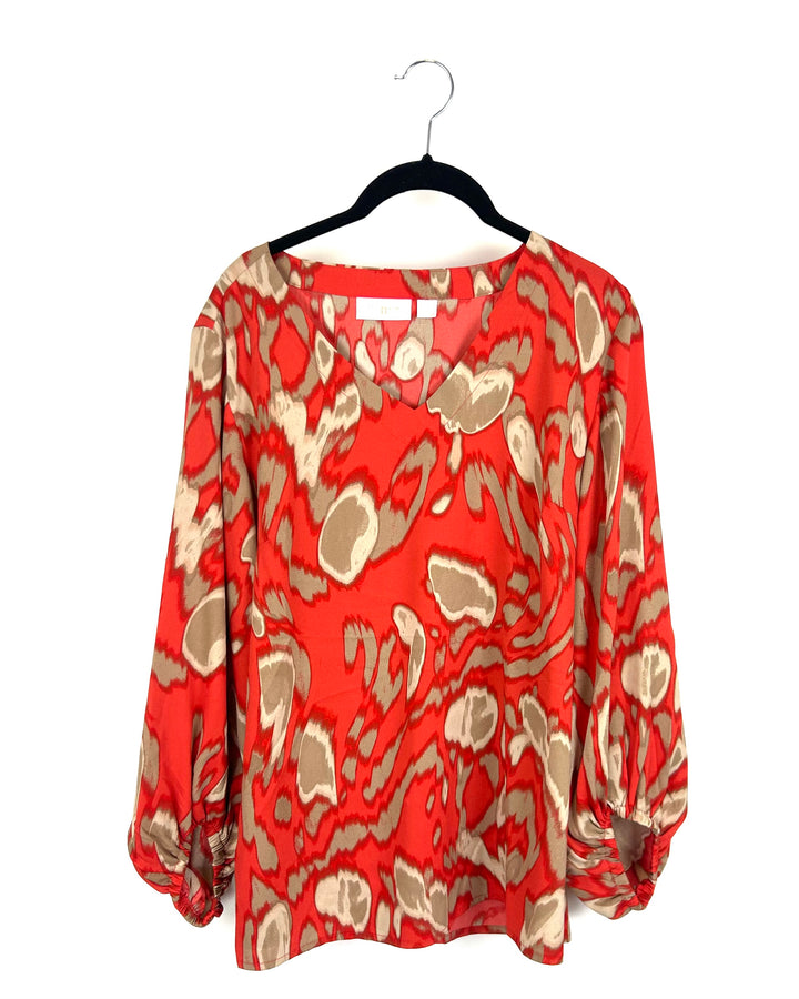 Orange and Tan Abstract Blouse - Size 6/8