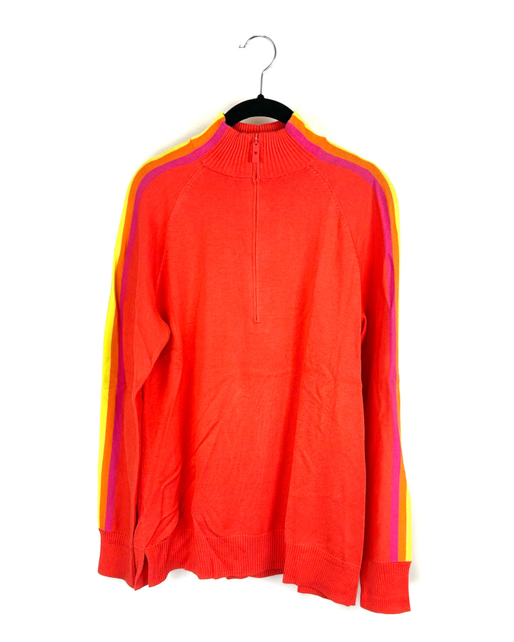 Orange Striped Half Zip Sweater - Size 6/8