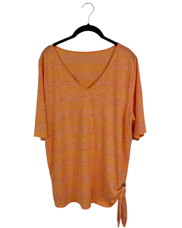 Bright Orange Striped Side Tie Tee - Size 14/16