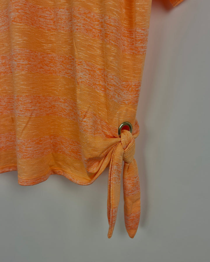 Bright Orange Striped Side Tie Tee - Size 14/16