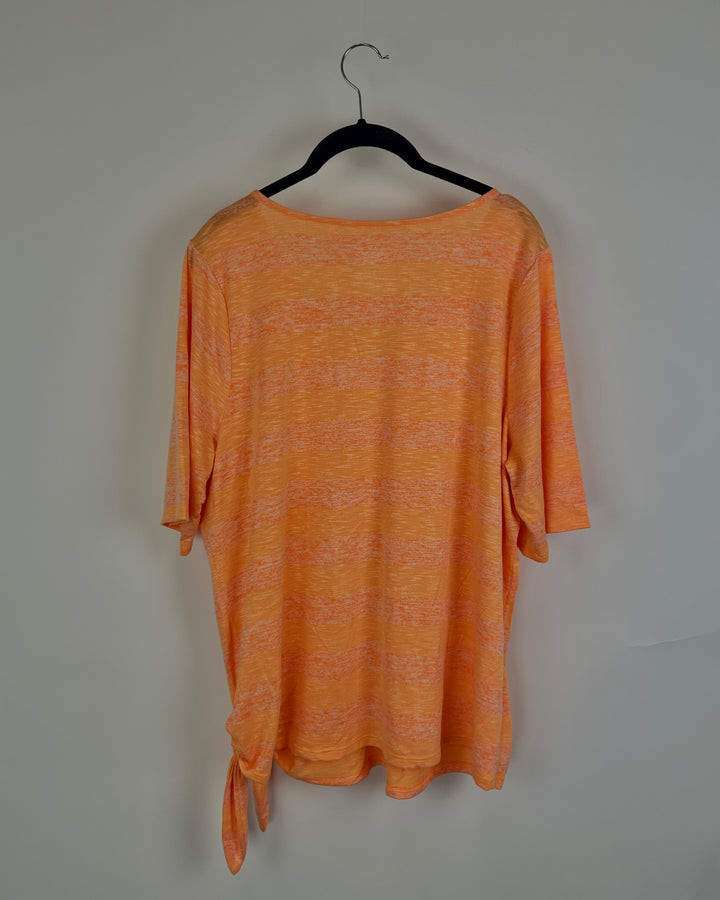 Bright Orange Striped Side Tie Tee - Size 14/16