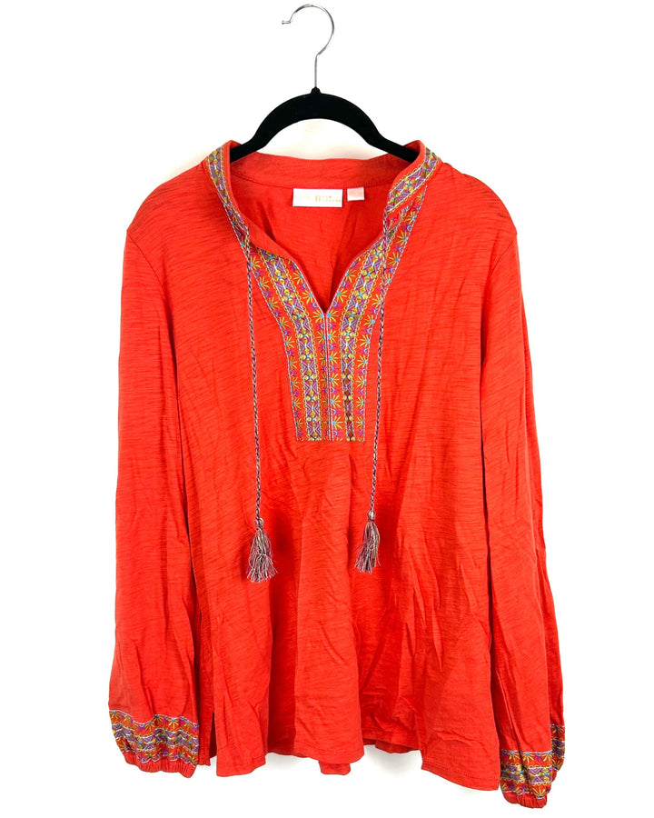 Papaya Orange Tie Neck Blouse - Size 6/8