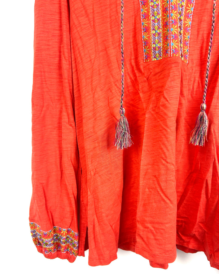 Papaya Orange Tie Neck Blouse - Size 6/8
