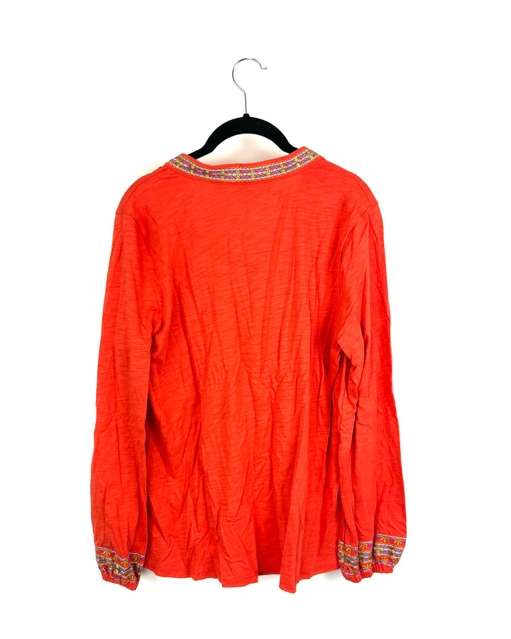 Papaya Orange Tie Neck Blouse - Size 6/8