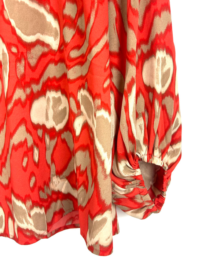 Orange and Tan Abstract Blouse - Size 6/8