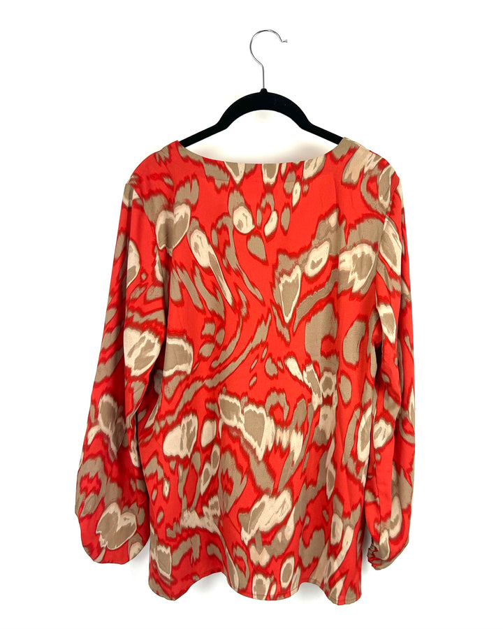 Orange and Tan Abstract Blouse - Size 6/8