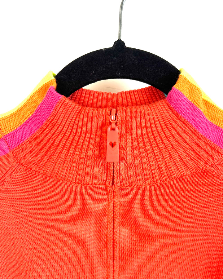 Orange Striped Half Zip Sweater - Size 6/8