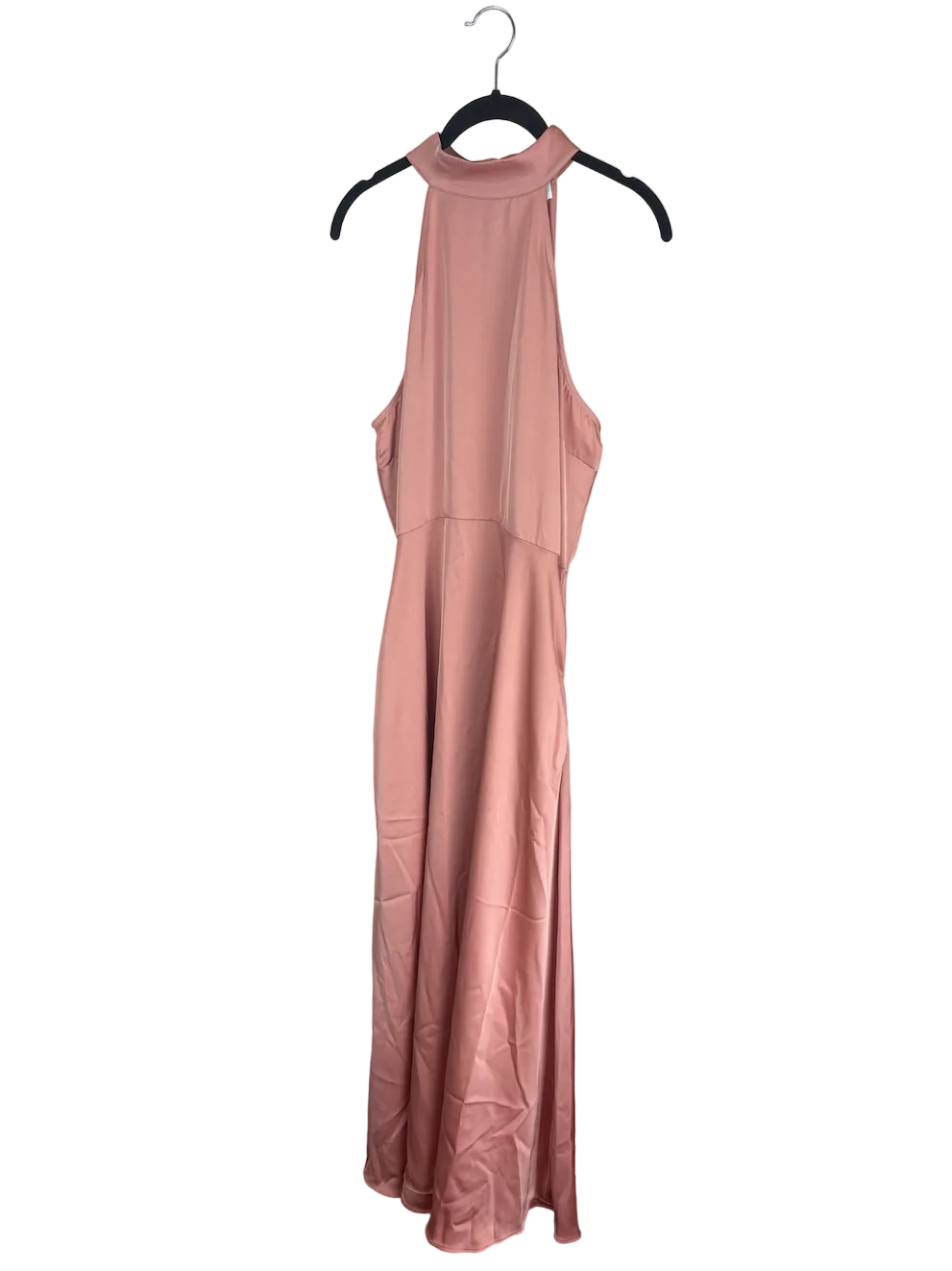 coral satin midi dress Coral Satin Halter Sleeveless Midi Dress
