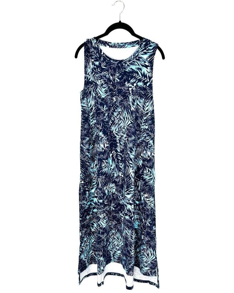 Blue Leaf Print Maxi Dress