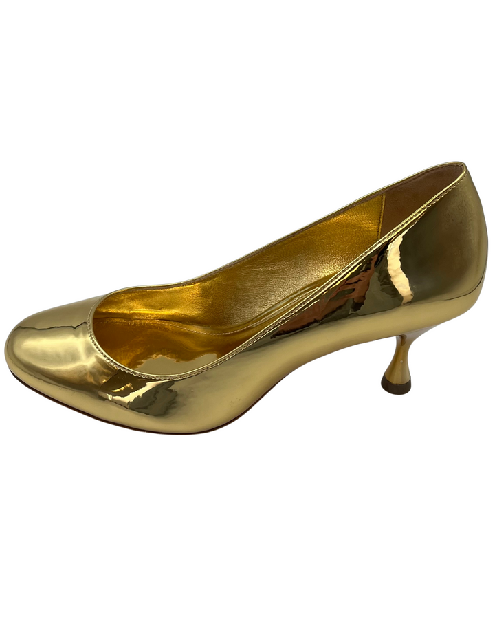 Gold Metallic Leather Kitten Heel - Size 6.5