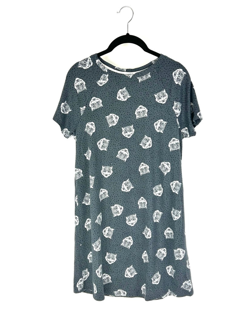 Gray Cat Print Nightgown - Size 2/4