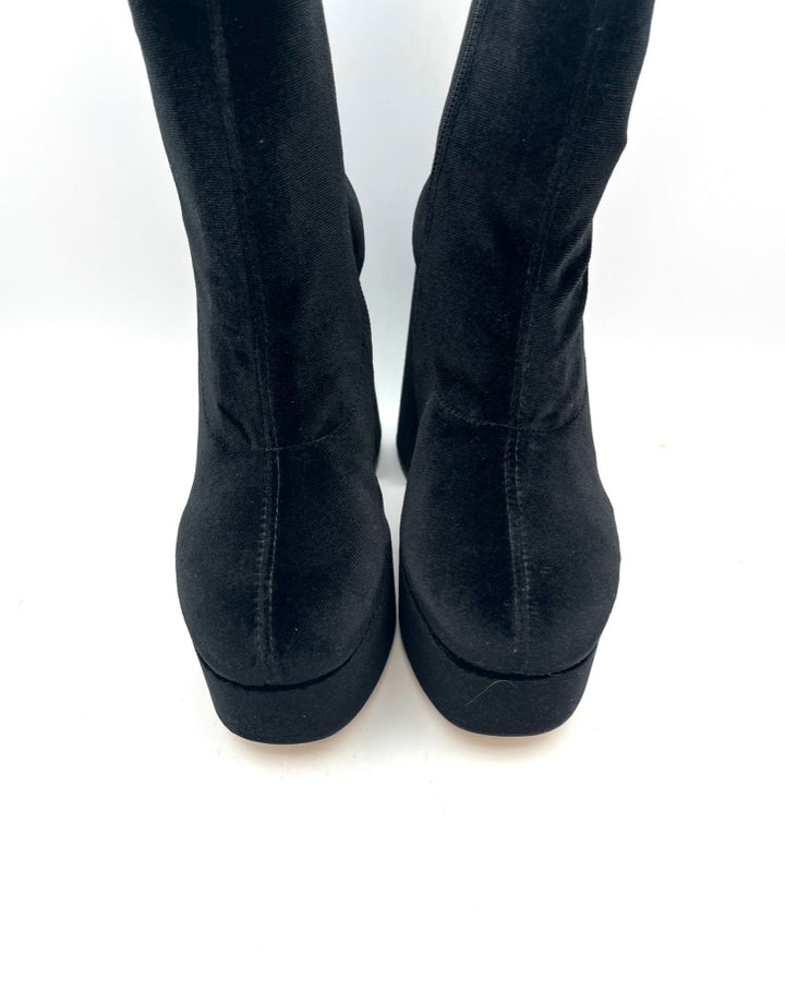 Black Velvet Platform Ankle Boot - Size 6