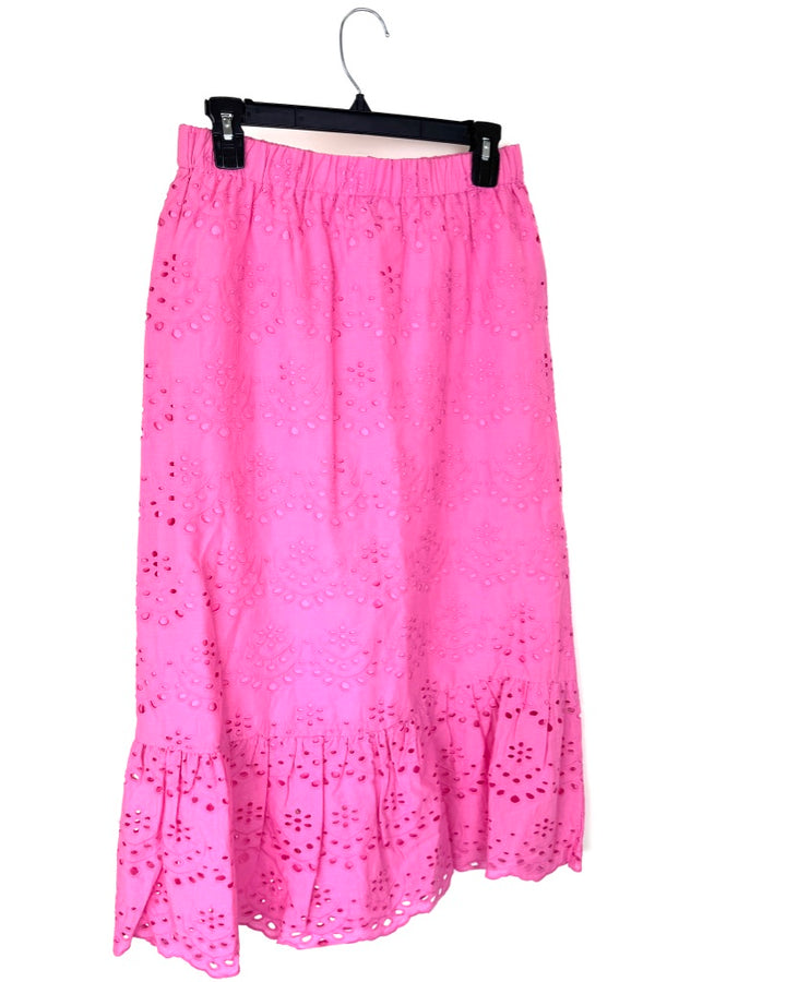 Pink Eyelet Detail Maxi Skirt - Size Extra Small