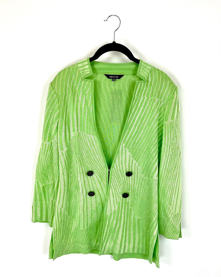 Green Abstract Printed Crop Sleeve Cardigan - Size 2/4