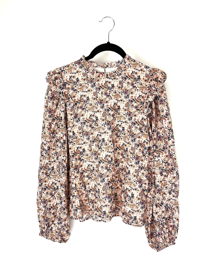 Patterned Long Sleeve Blouse - Size 4