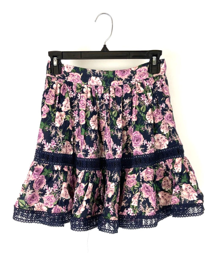 Linen Floral Skirt - Extra Extra Small - Small