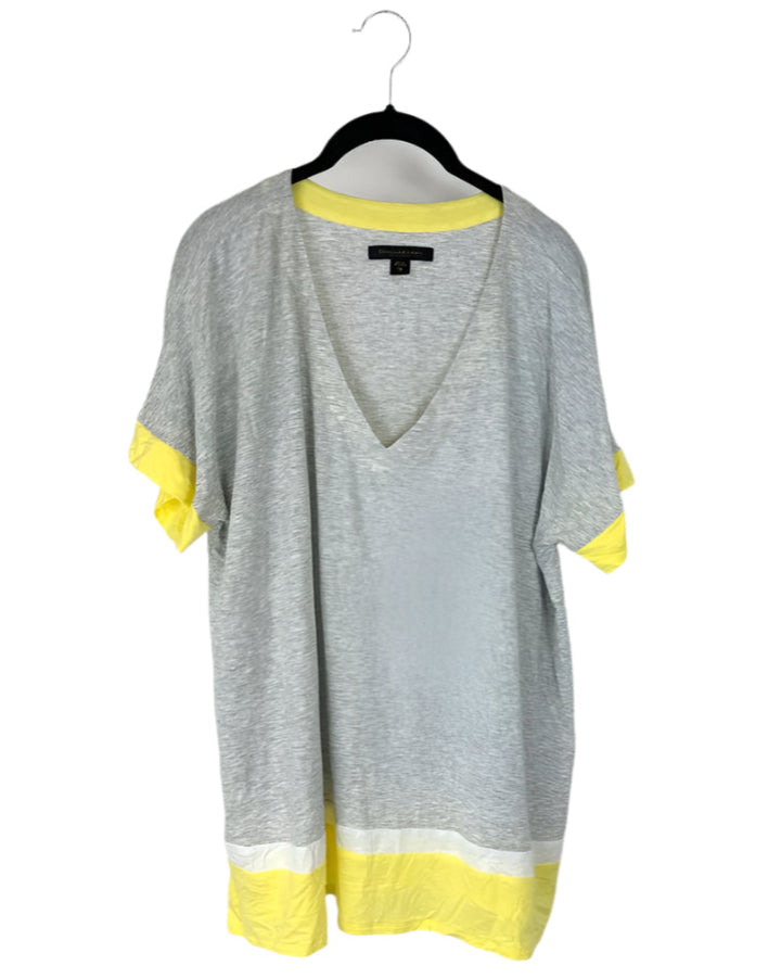 Grey and Yellow V-Neck Pajama Top - 1X