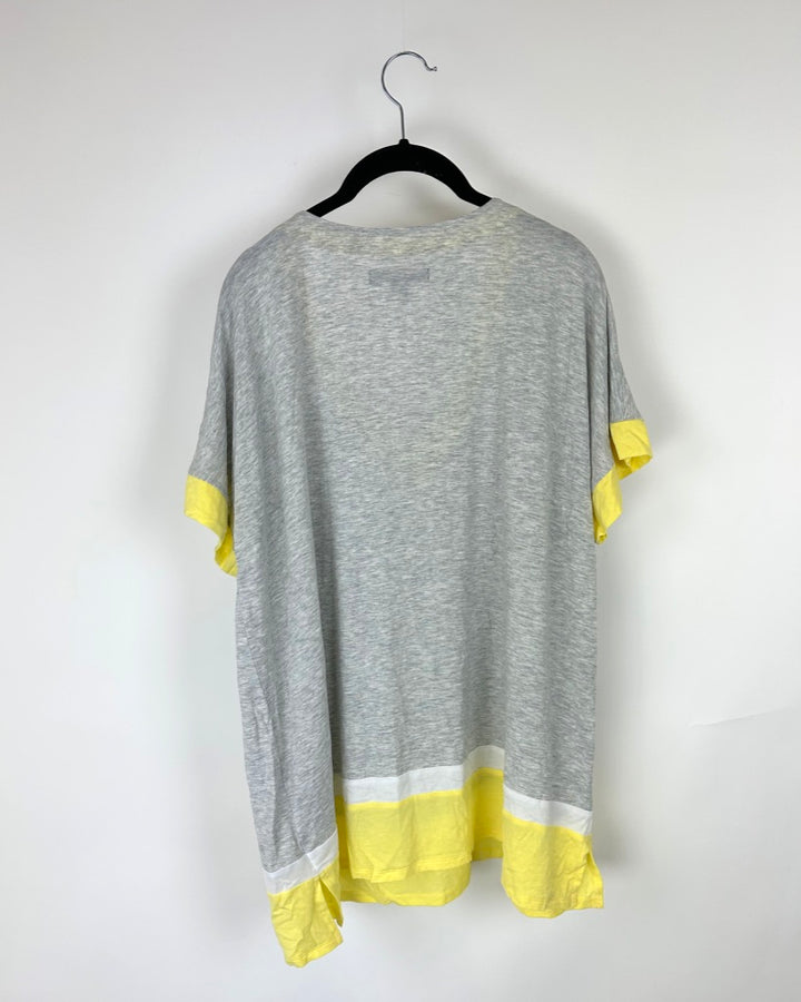 Grey and Yellow V-Neck Pajama Top - 1X