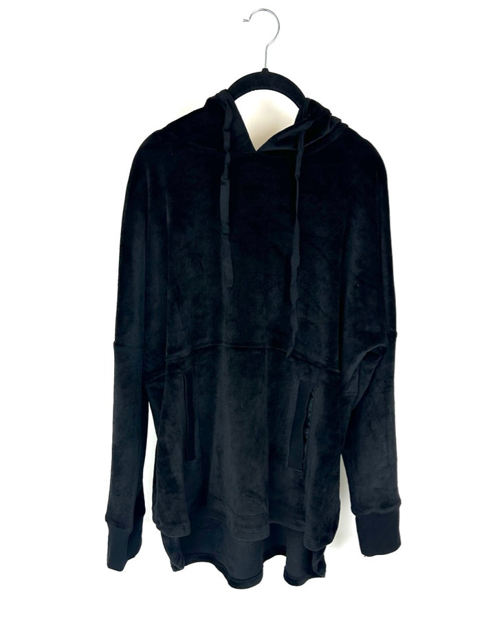 Black Velour Lounge Hoodie - Small